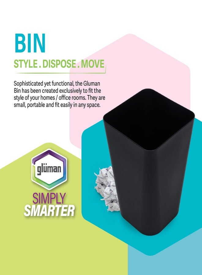 Gluman Open-Top Waste Bin for Home and Office | High Grade Plastic | Conveniently Small and Portable Size | Durable & Long-lasting (7 Litre Bin) (Black (Pack of 2)) - Image 2